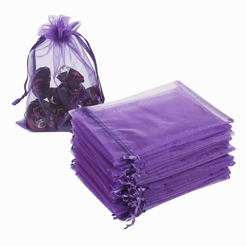 HRX Package 100pcs Organza Bags, 4 x 6 inches Christmas Wedding Favors Gift Drawstring Bags Jewelry Pouches Candy Pouches(Purple) - Image 1